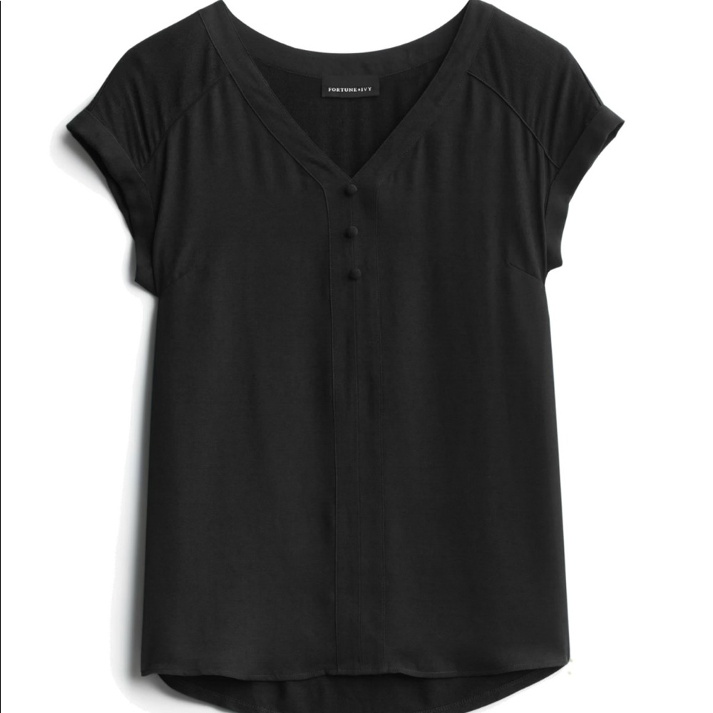 Fortune & Ivy Mixed Media Material blouse Black
